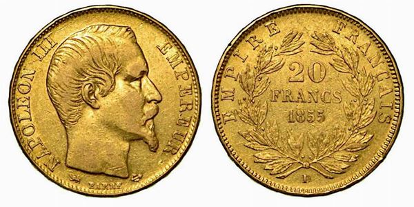 FRANCIA. Napoleon III, 1852-1870. 20 Francs 1855, zecca di Lione.