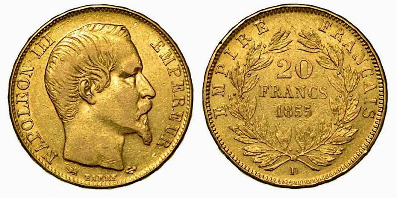FRANCIA. Napoleon III, 1852-1870. 20 Francs 1855, zecca di Lione.  - Asta Numismatica - Cambi Casa d'Aste