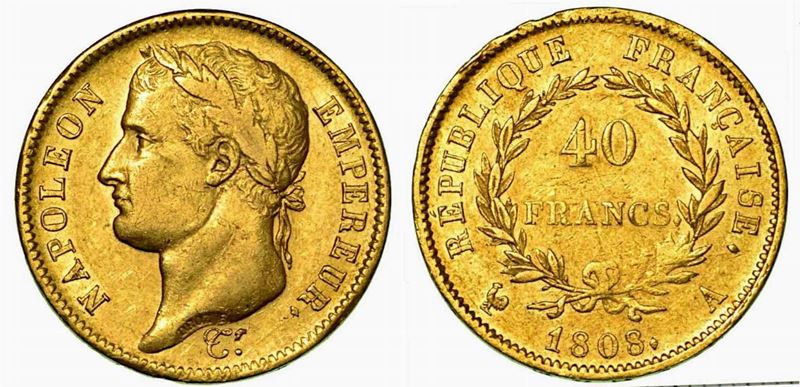FRANCIA. Napoleon I, 1801-1815. 40 Francs 1808, zecca di Parigi.  - Asta Numismatica - Cambi Casa d'Aste
