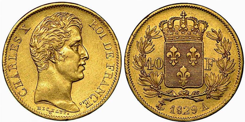 FRANCIA. Charles X, 1824-1830 . 40 Francs 1829, zecca di Parigi.  - Auction Numismatics - Cambi Casa d'Aste