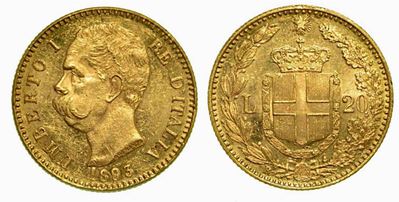 Regno D'italia. Umberto i di Savoia, 1878-1900. 20 Lire 1893 (con 1 Ribattuto).