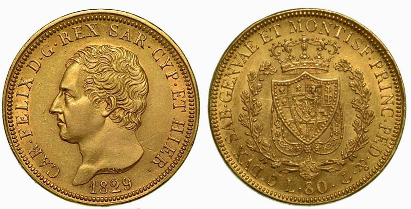 REGNO DI SARDEGNA. Carlo Felice di Savoia, 1821-1831. 80 Lire 1829, zecca di Genova.  - Auction Numismatics - Cambi Casa d'Aste