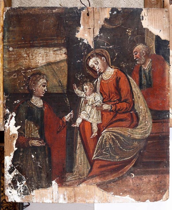 Scuola veneto-cretese del XVIII secolo Sacra Famiglia con Santa Cecilia