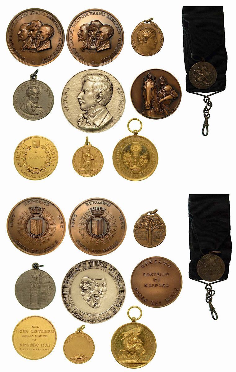 BERGAMO. Lotto di dieci medaglie di Bergamo del 1900 di argomenti vari.  - Auction Numismatics - Cambi Casa d'Aste
