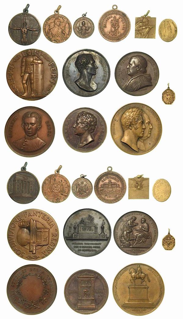 Lotto di cinquantuno medaglie italiane ed estere in argento, bronzo e vari metalli di argomento civile e religioso.