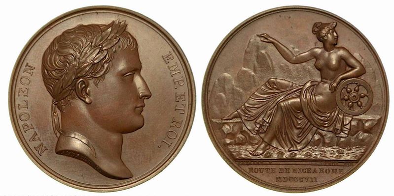 INAUGURAZIONE DELLA STRADA NIZZA-ROMA (31  dicembre 1807). Medaglia in bronzo 1807.  - Asta Numismatica - Cambi Casa d'Aste