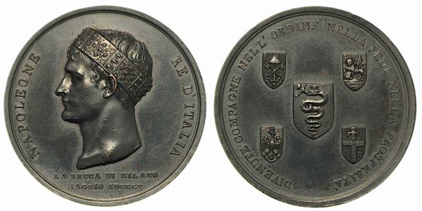 INCORONAZIONE A MILANO DI NAPOLEONE A RE D’ITALIA. Medaglia in bronzo 1805.