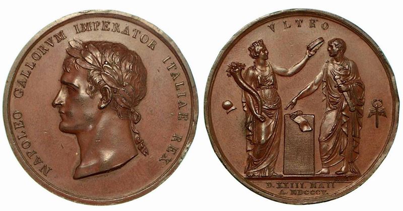 INCORONAZIONE A MILANO DI NAPOLEONE A RE D’ITALIA. Medaglia in bronzo 1805.  - Asta Numismatica - Cambi Casa d'Aste