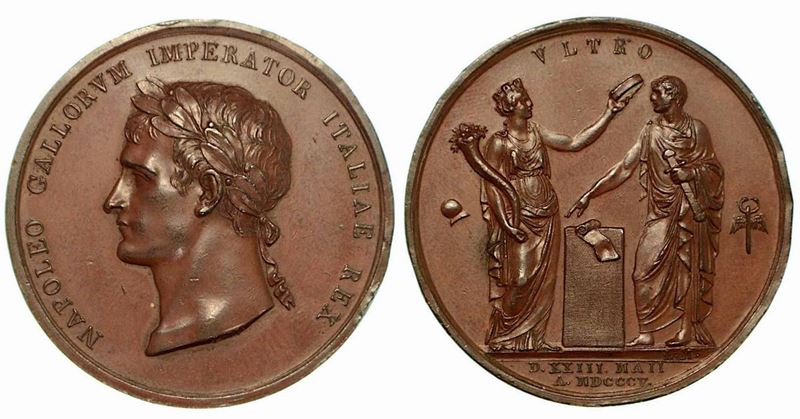 INCORONAZIONE A MILANO DI NAPOLEONE A RE D’ITALIA. Medaglia in bronzo 1805.  - Auction Numismatics - Cambi Casa d'Aste