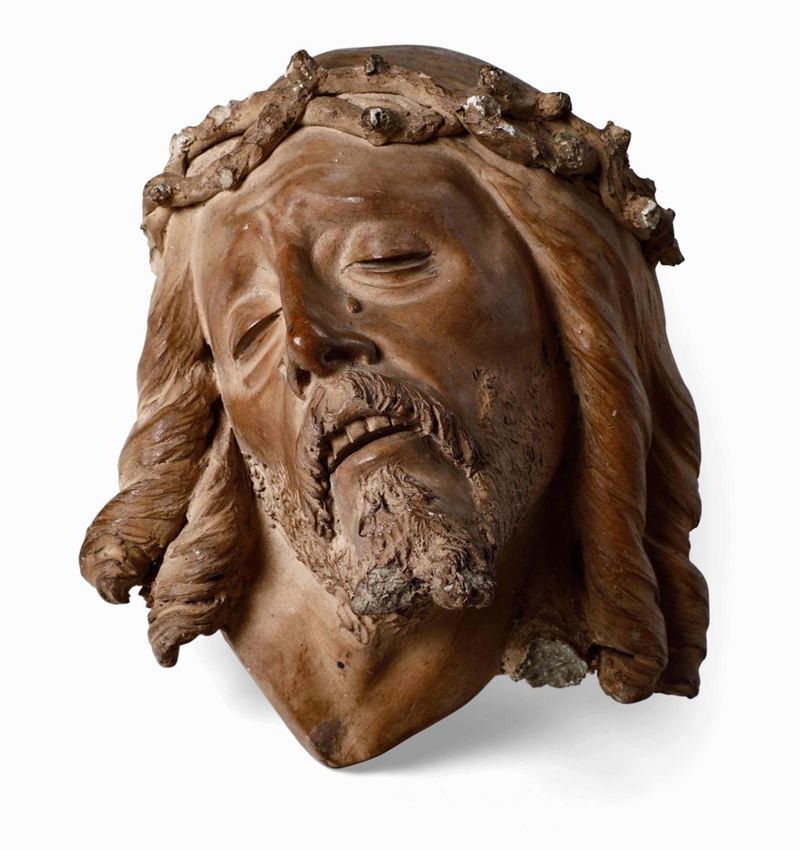 Volto di Cristo dolente  Terracotta Arte barocca italiana (Emilia?) XVII secolo  - Asta Scultura e Oggetti d'Arte - Cambi Casa d'Aste