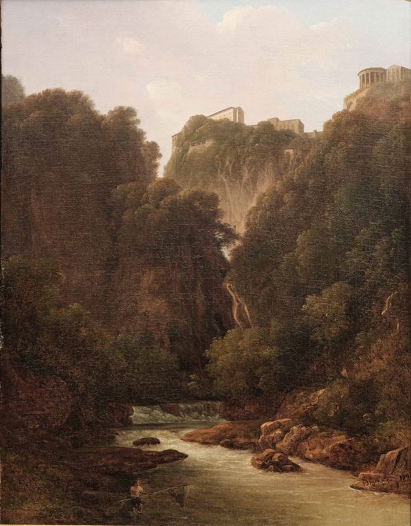 Giambattista Bassi - Giambattista Bassi (Massa Lombarda 1784 - Roma 1852) Paesaggio fluviale con figura