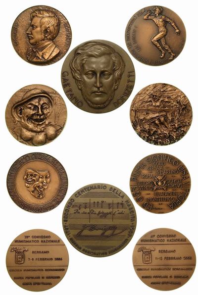 Bergamo. Lotto di Cinque Medaglie in Bronzo del Circolo Numismatico di Bergamo.