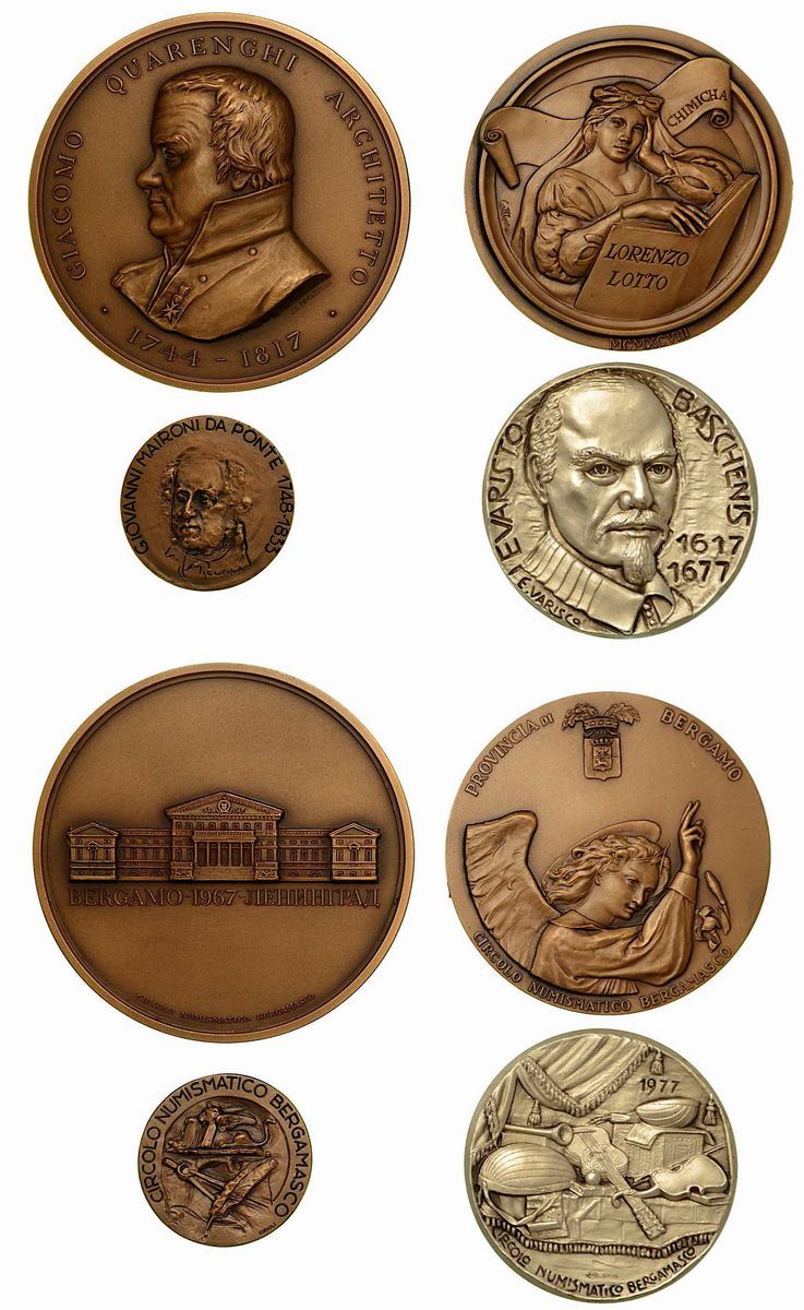 BERGAMO. Lotto di quattro medaglie (tre in bronzo e una in argento) del Circolo Numismatico di Bergamo.  - Auction Numismatics - Cambi Casa d'Aste