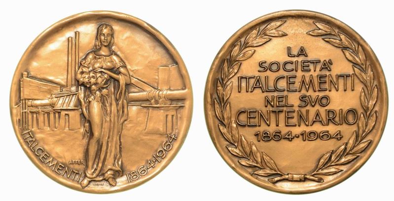 BERGAMO. Società Italcementi. Medaglia in bronzo per il 100° Anniversario (1864-1964).  - Auction Numismatics - Cambi Casa d'Aste