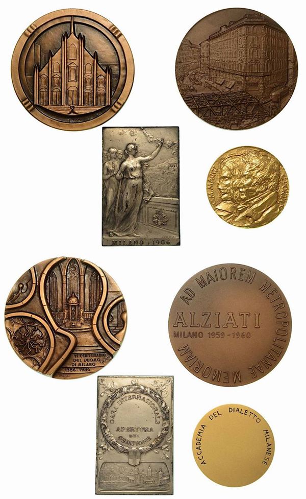 MILANO. Lotto di quattro medaglie (una in argento 950 e tre in bronzo).