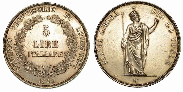 MILANO. Governo Provvisorio di Lombardia, 1848. 5 Lire 1848.