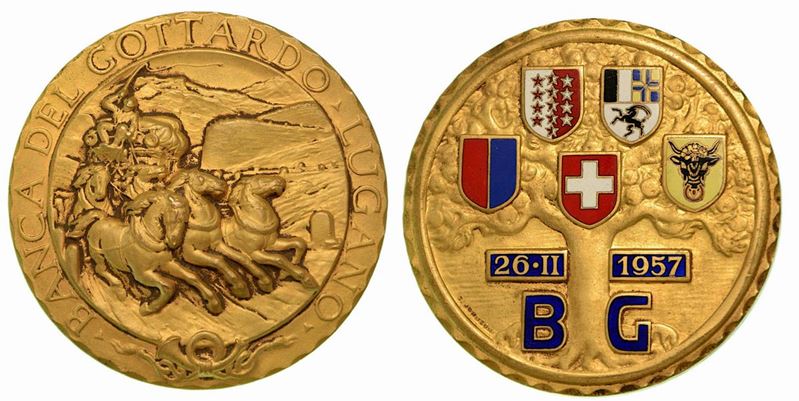 SVIZZERA. Banca del Gottardo, Lugano. Medaglia in bronzo 26/02/1957.  - Auction Numismatics - Cambi Casa d'Aste