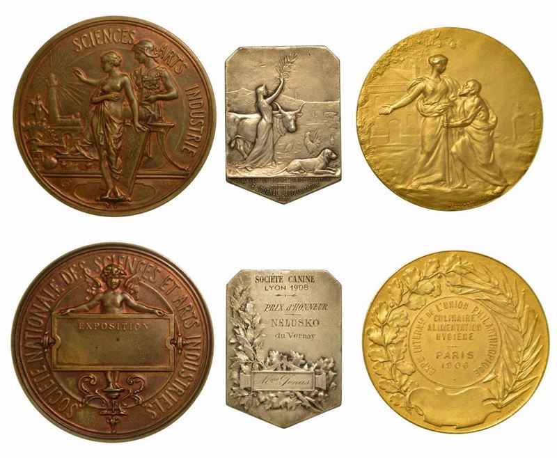 FRANCIA. Lotto di tre medaglie in bronzo (fra cui una in bronzo argentato e una in bronzo dorato).  - Auction Numismatics - Cambi Casa d'Aste