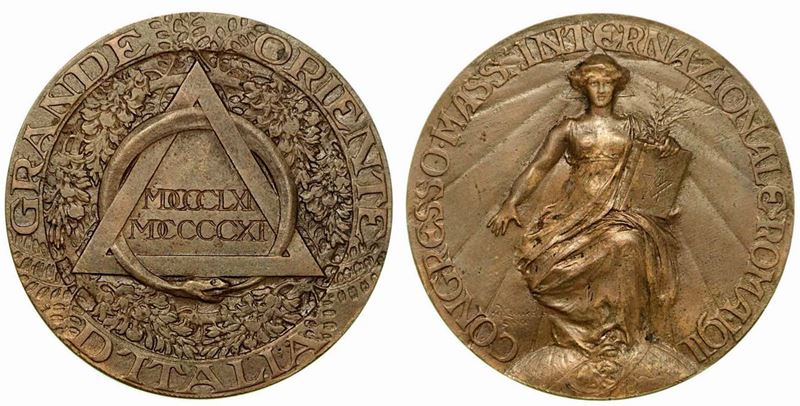 REGNO D'ITALIA. Grande Oriente d'Italia. Congresso Internazionale Massonico, Roma 1911. Medaglia in bronzo.  - Asta Numismatica - Cambi Casa d'Aste