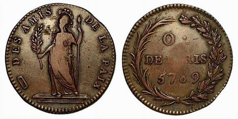 FRANCIA. Oriens de Paris. Des Amis de la Paix 5789 (1789-1802). Medaglia in bronzo.  - Auction Numismatics - Cambi Casa d'Aste