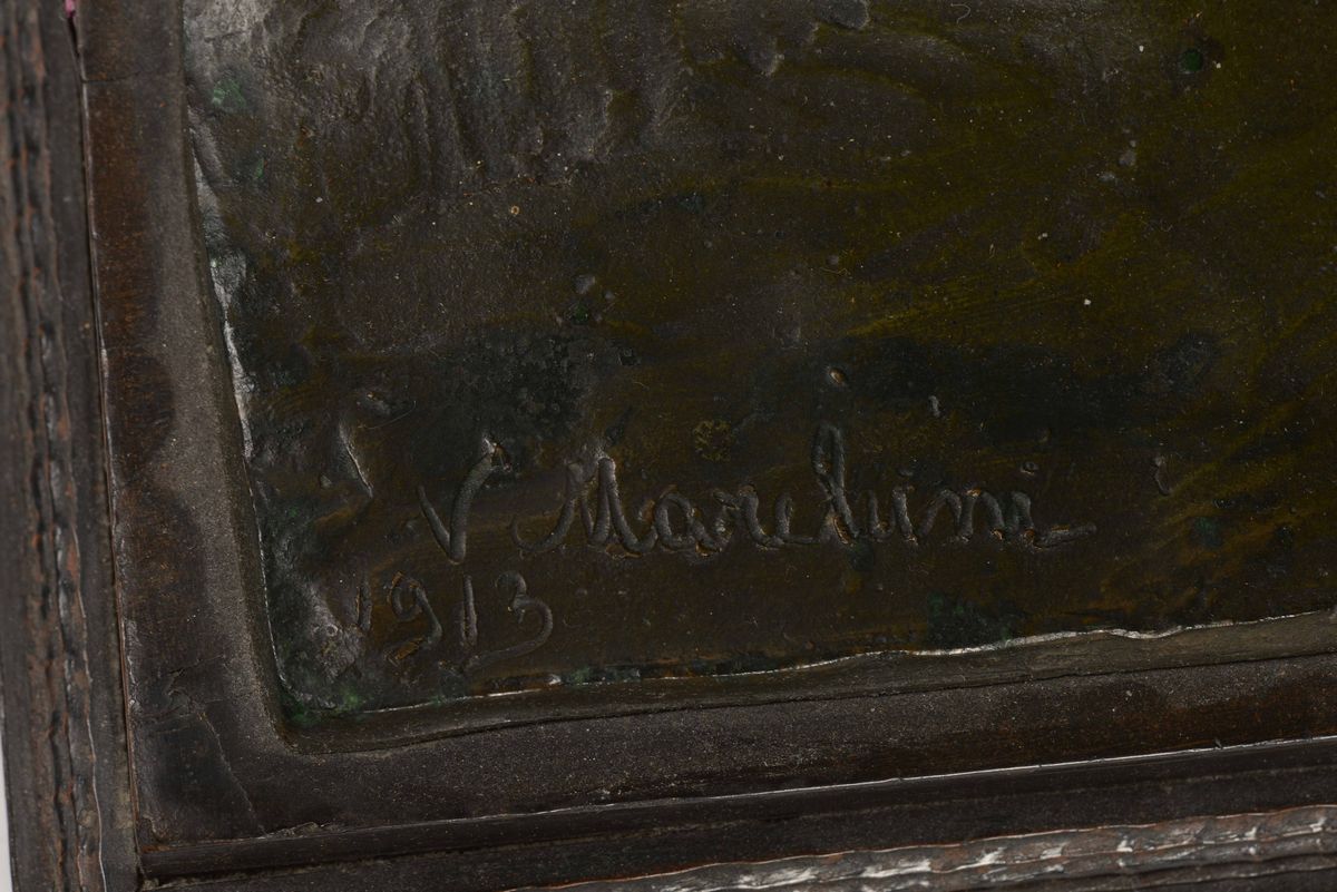 Lampada da Tavolo in Bronzo con Nudo Femminile Firmata V. Mareluni 1913