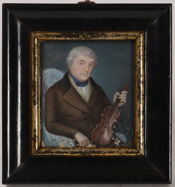 Miniatura su avorio raffigurante suonatori di violino, XIX secolo