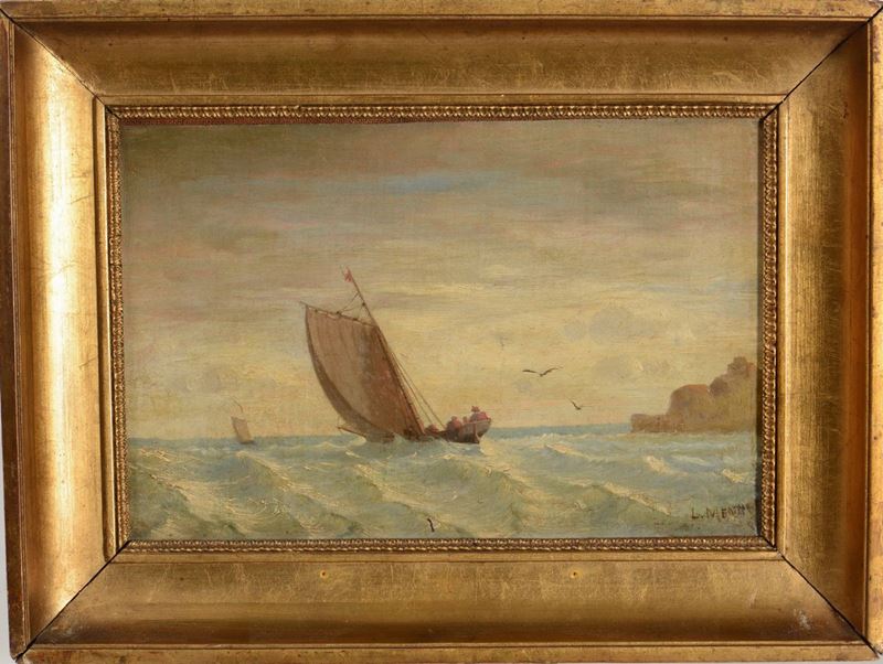 Louis Mennet (1829 - 1875) Marina con veliero  - Auction 19th-20th century paintings - Cambi Casa d'Aste