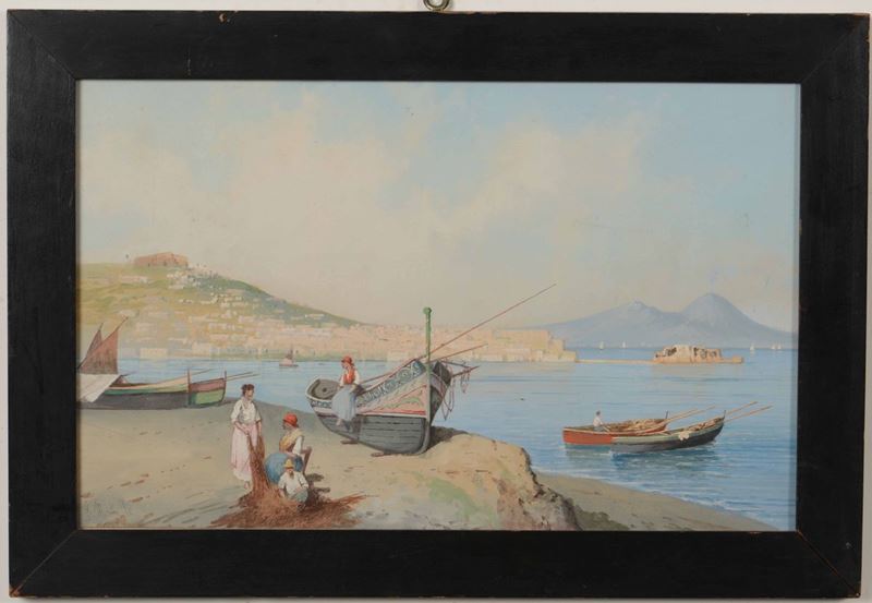 G.Montullo Veduta del golfo di Napoli  - Auction 19th-20th century paintings - Cambi Casa d'Aste