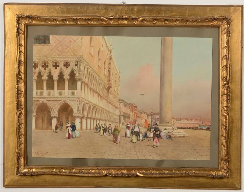 Firmato A.Arosmocini Veduta di piazza San Marco  - Auction 19th-20th century paintings - Cambi Casa d'Aste
