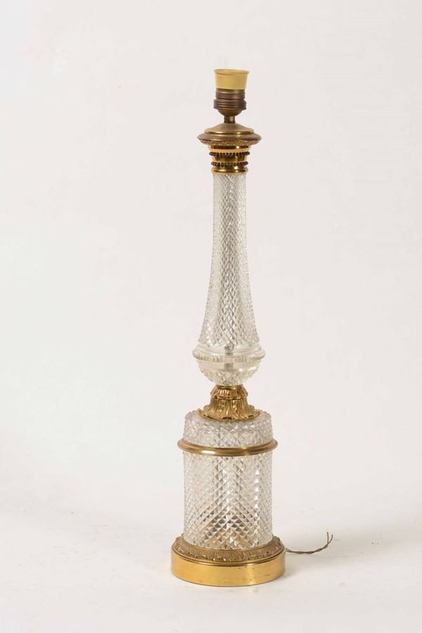 Lampada da tavolo in vetro e bronzo dorato, XIX-XX secolo