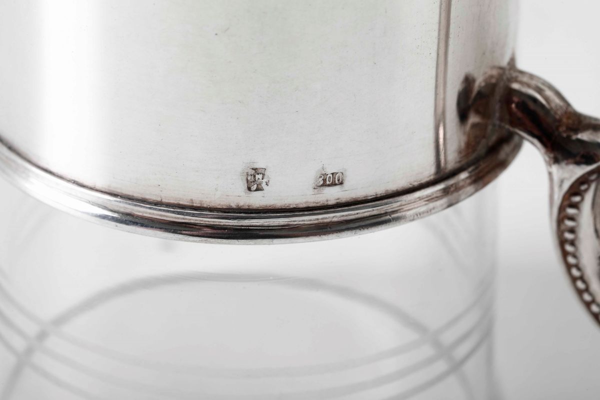 Brocca e Dodici Calici in Argento e Vetro. Argenteria Italiana del XX Secolo