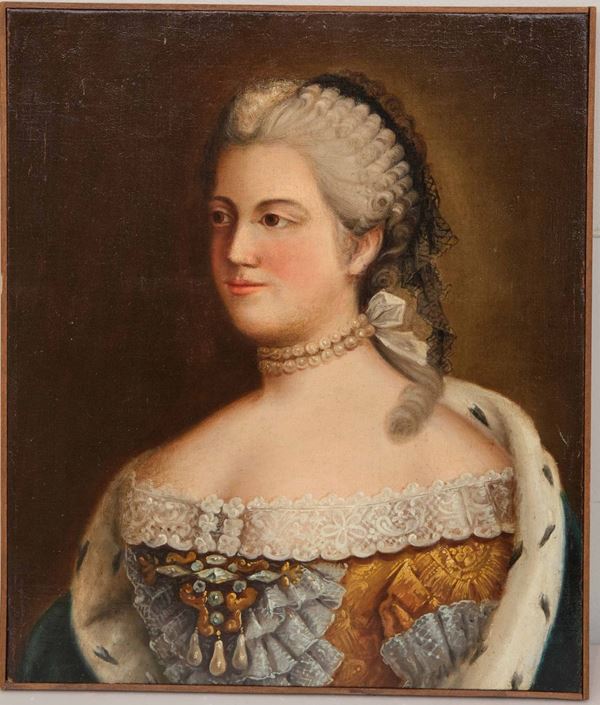 Scuola italiana del XVIII secolo Ritratto di dama con filo di perle
