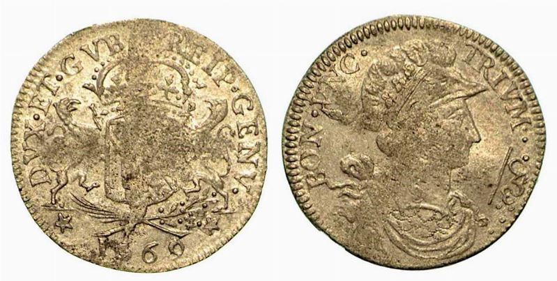 MONETAZIONE PER IL LEVANTE. Ligurino o Luigino 1669.  - Auction Numismatics - Cambi Casa d'Aste