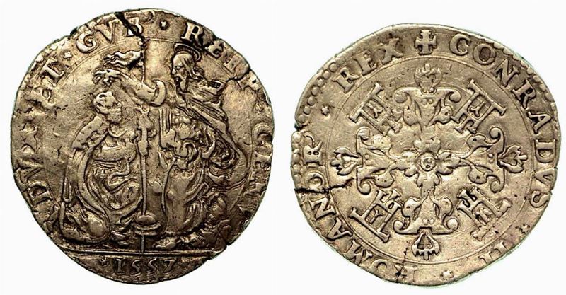 GENOVA. Dogi biennali, 1528-1797. Testone della benedizione (II tipo) 1557.  - Auction Numismatics - Cambi Casa d'Aste