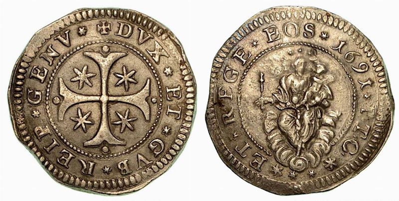 GENOVA. Dogi biennali, 1528-1797. Mezzo scudo 1691.  - Auction Numismatics - Cambi Casa d'Aste