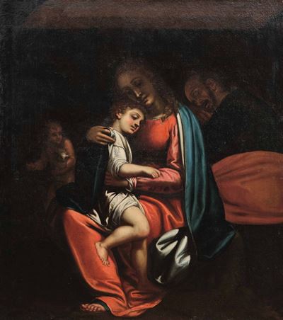 Luca Cambiaso (moneglia 1527 - Madrid El Escorial 1585)sacra Famiglia con San Giovannino