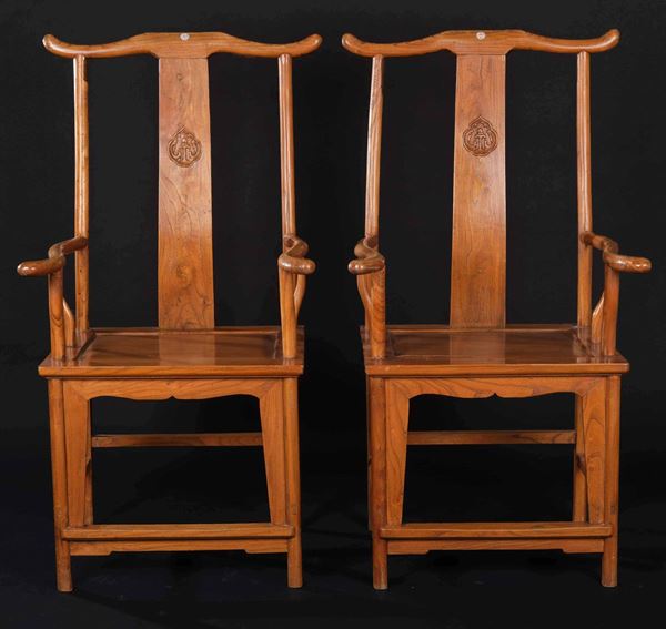 Two Huali armchairs, China, 1900s