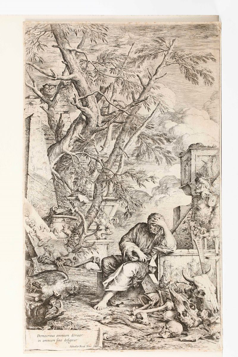 Salvator Rosa (Napoli 1615 - Roma 1673) Democrito in meditazione... acquaforte e punta secca  - Auction Rare Books - Cambi Casa d'Aste
