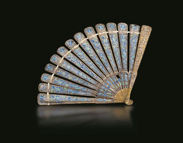 A silver filigree fan, China, Qing Dynasty