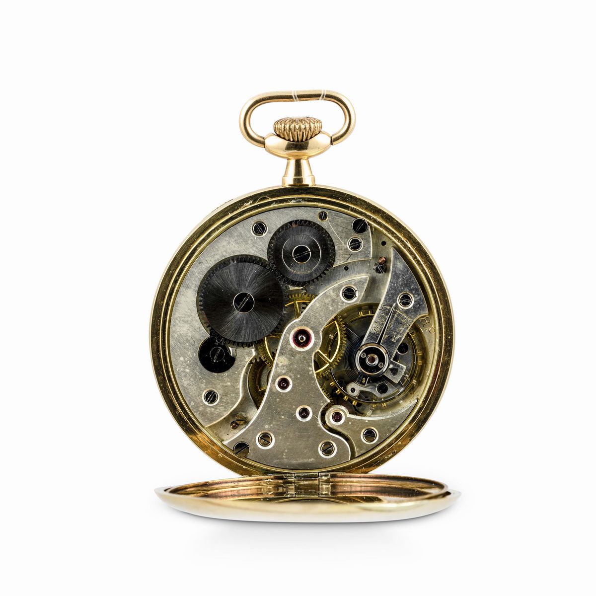 Orologio da Tasca Massonico Carica Remontoir Cassa Tre Corpi in Oro 14k con Couvette in Metallo D...