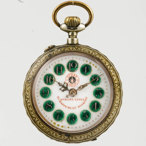 Lotto di 3 orologi Roskopf in metallo argentato con quadranti smaltati e cartouches