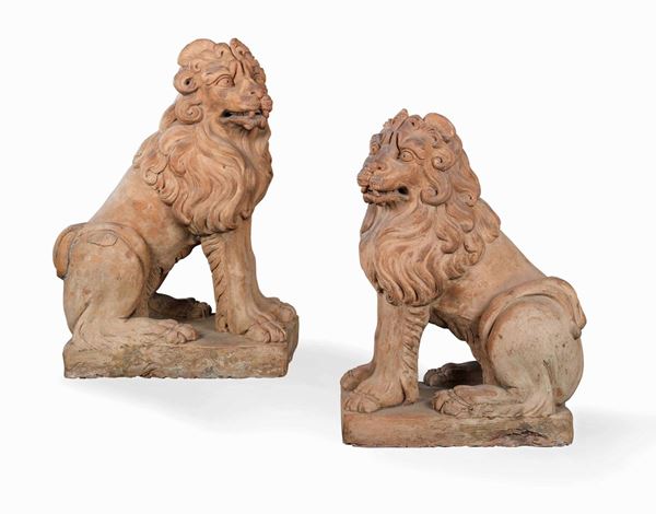 Coppia di leoni Terracotta Alto Veneto o Baviera XVIII secolo