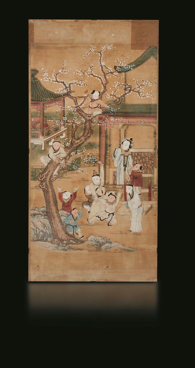 Quattro Dipinti su Carta Raffiguranti Scene di Vita Comune, Cina, Dinastia Qing, Epoca Jiaqing (1...