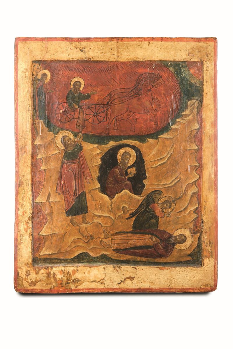 Russia, XVII secolo, scuola di Vologda Ascesa infuocata del Profeta Elia  - Auction Antique February - Cambi Casa d'Aste