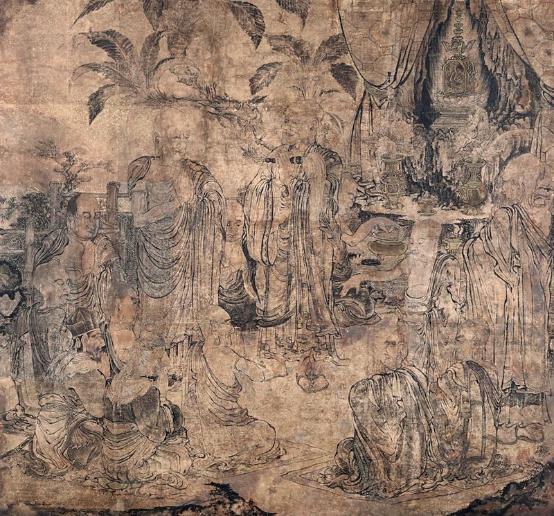 Grande dipinto su carta raffigurante saggi entro paesaggio, Cina, Dinastia Ming, XVII secolo  - Asta Fine Chinese Works of Art - Cambi Casa d'Aste