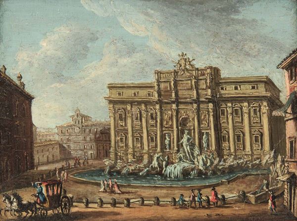 Thomas Masselli (attivo in Italia nel XVIII secolo) Vedute della Fontana di Trevi e di una strada di Roma