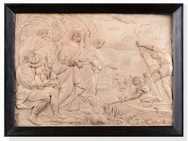 Fuga in Egitto. L’attraversamento del Giordano Terracotta Arte emiliana del XVIII secolo