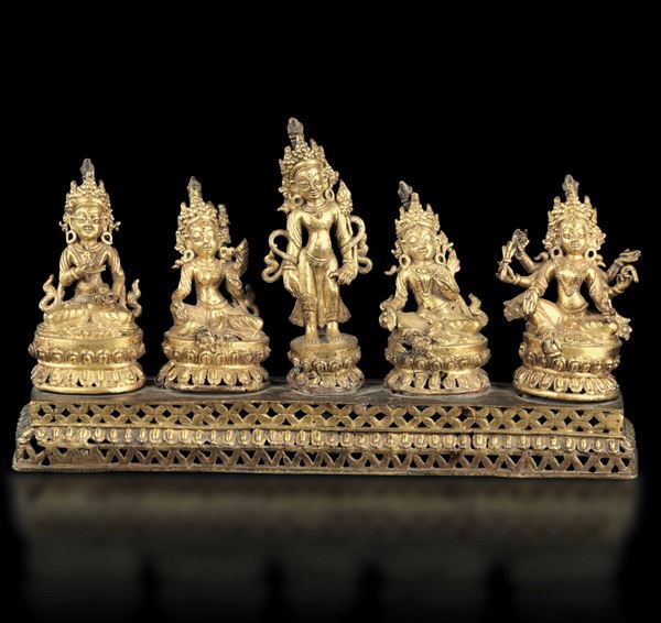 A gilt bronze group, Nepal, 1700s