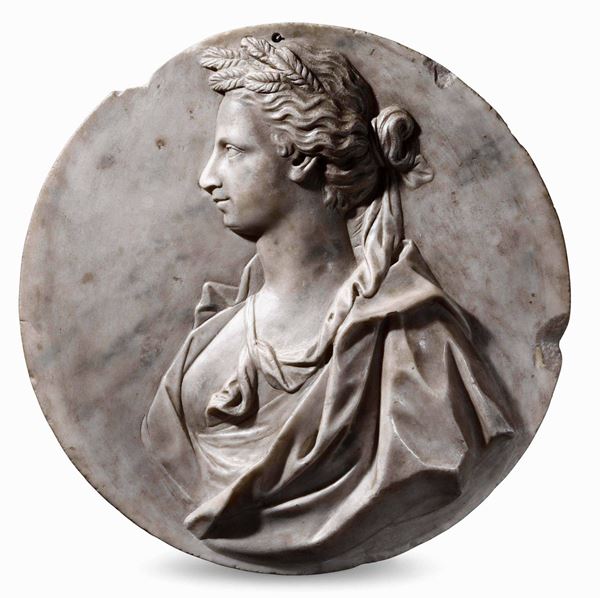 Clelia Grillo Borromeo (1684-1777) Rilievo in marmo Del lotto fa parte anche una medaglia celebrativa in bronzo con la sua effige datata 1753 Scultore genovese del XVIII secolo