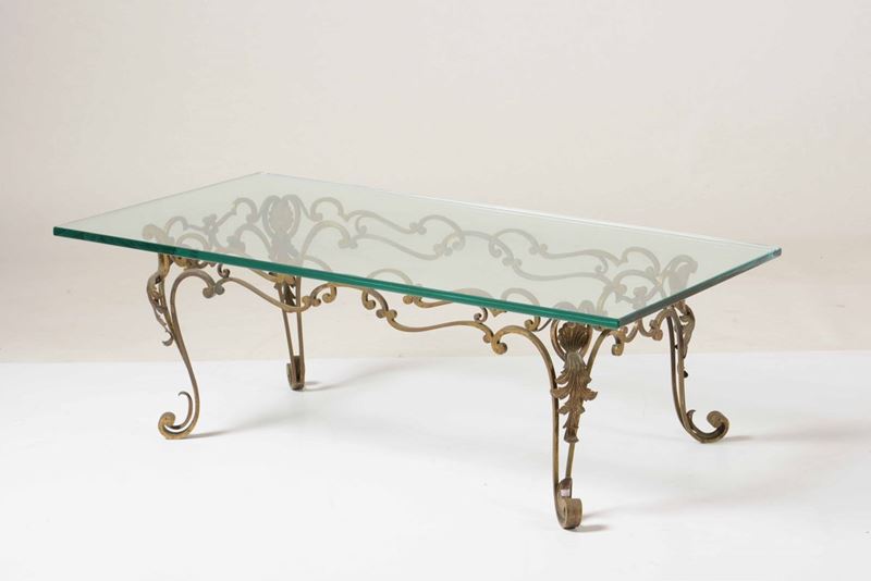 Tavolino da salotto in metallo con piano in vetro, XX secolo  - Asta Da una collezione genovese | Cambi Time - I - Cambi Casa d'Aste